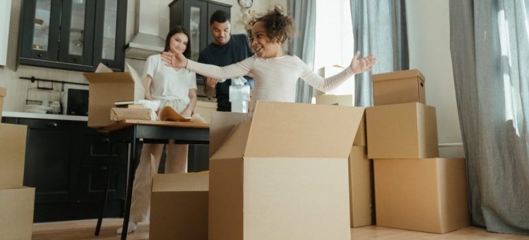 Family unpacking in the new house